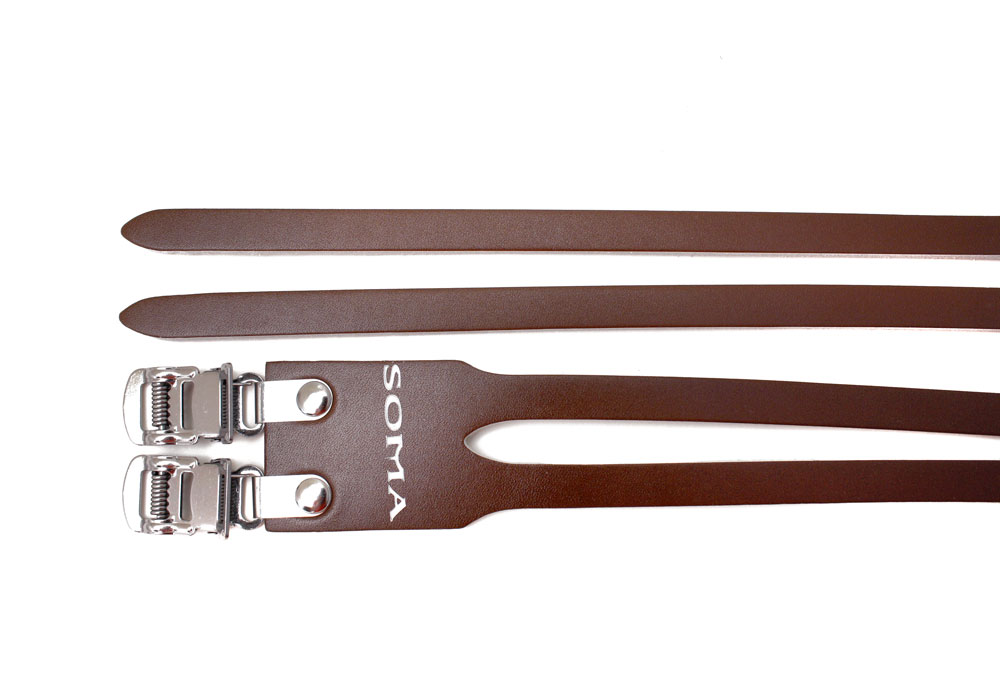 Brown double toe clip straps (pedals and clips not included)