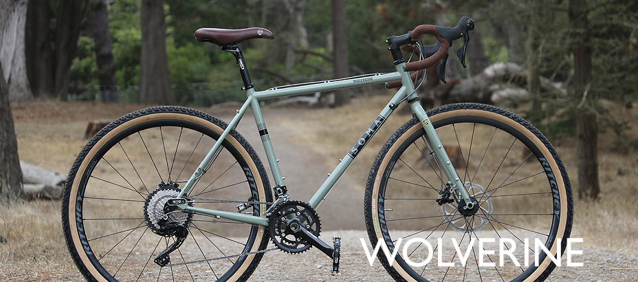 grey wolverine gravel bike in the forest
